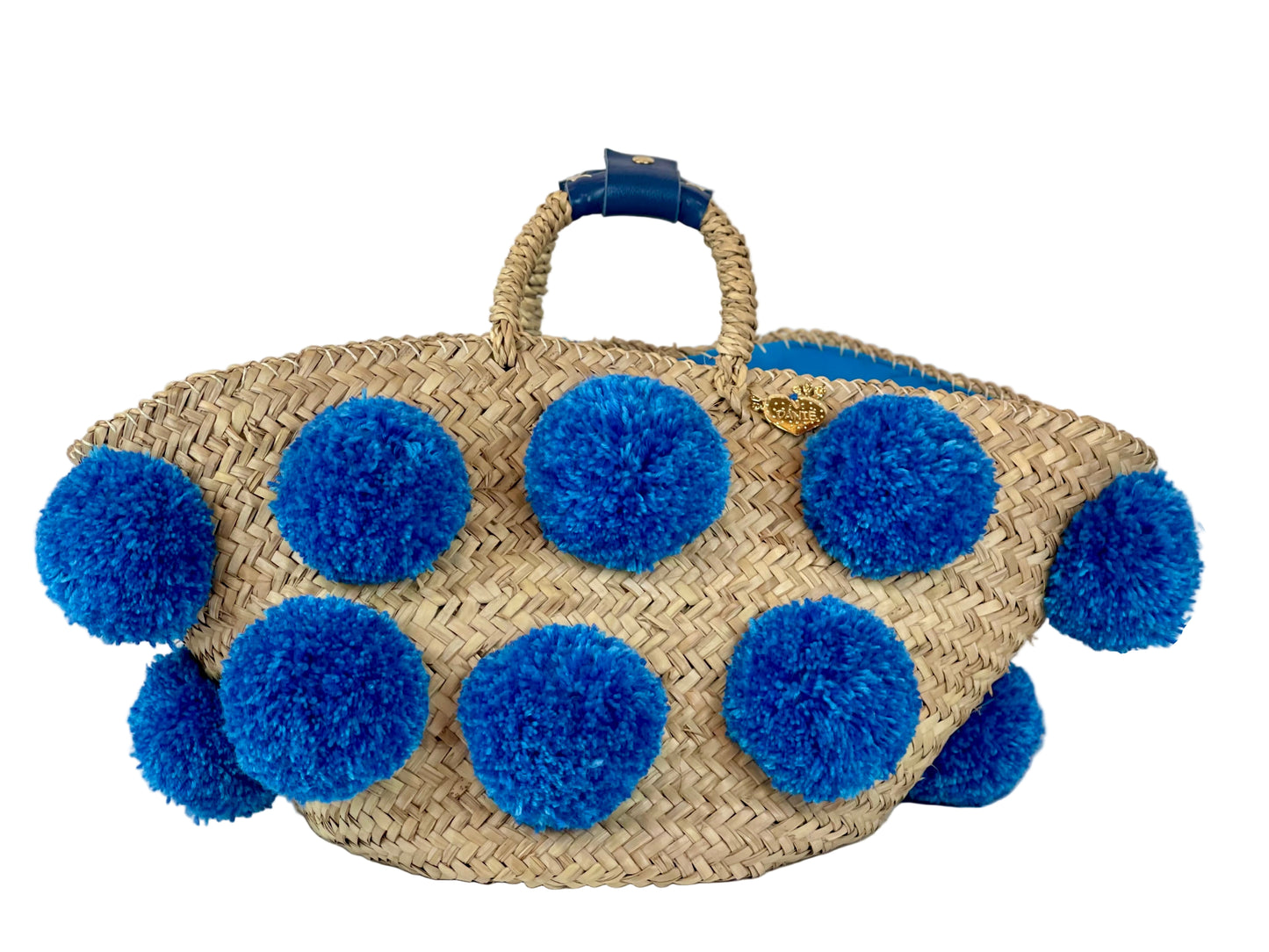 Handmade turquoise pom pom basket