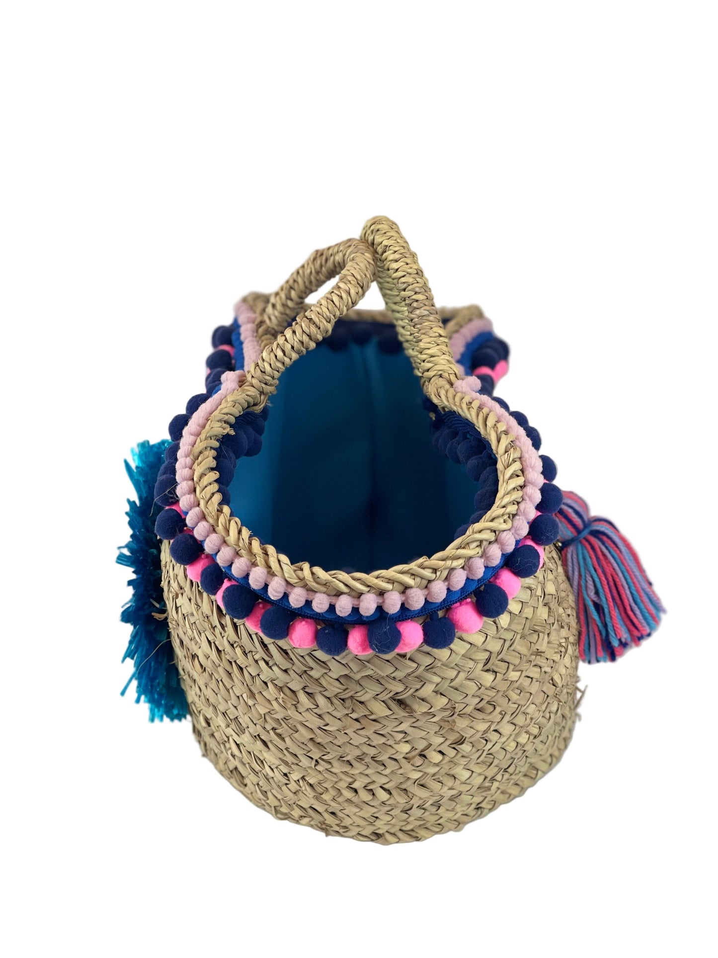 Sicilian basket with turquoise raffia flower