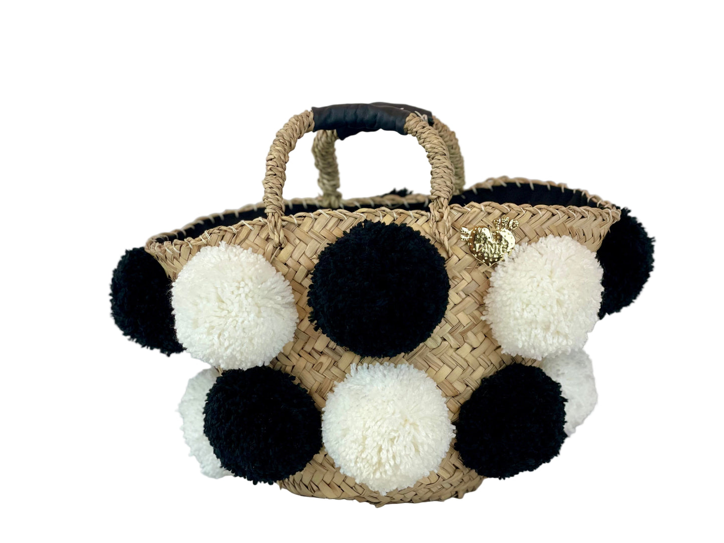 Handmade black and white pom pom basket