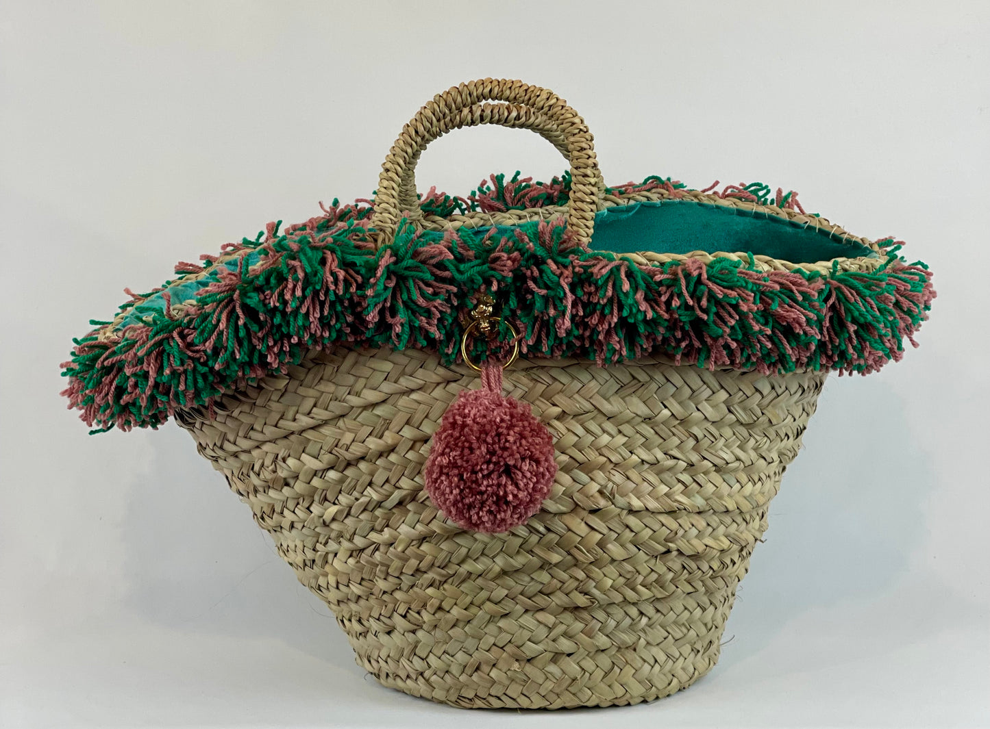 Basket with ceramic Maiden and red sequins