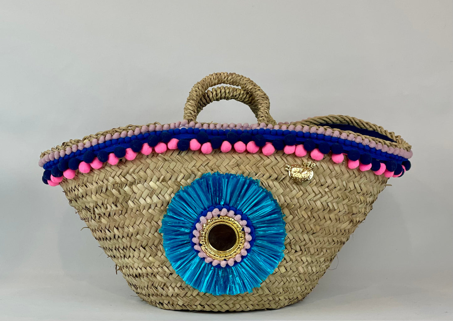 Sicilian basket with turquoise raffia flower