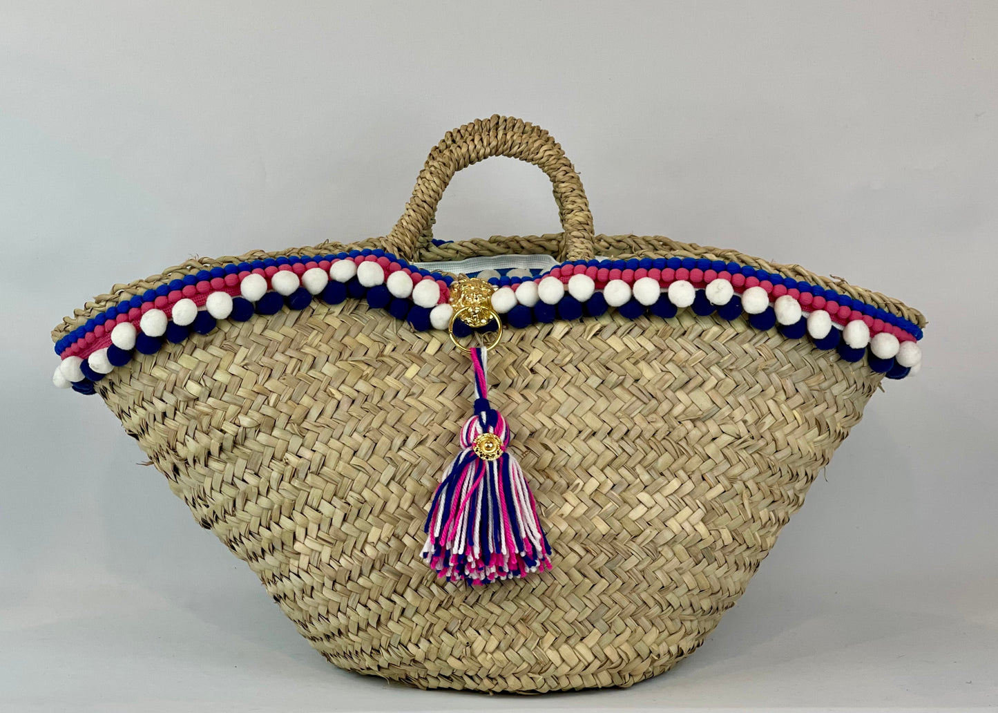 Sicilian basket with blue raffia flower