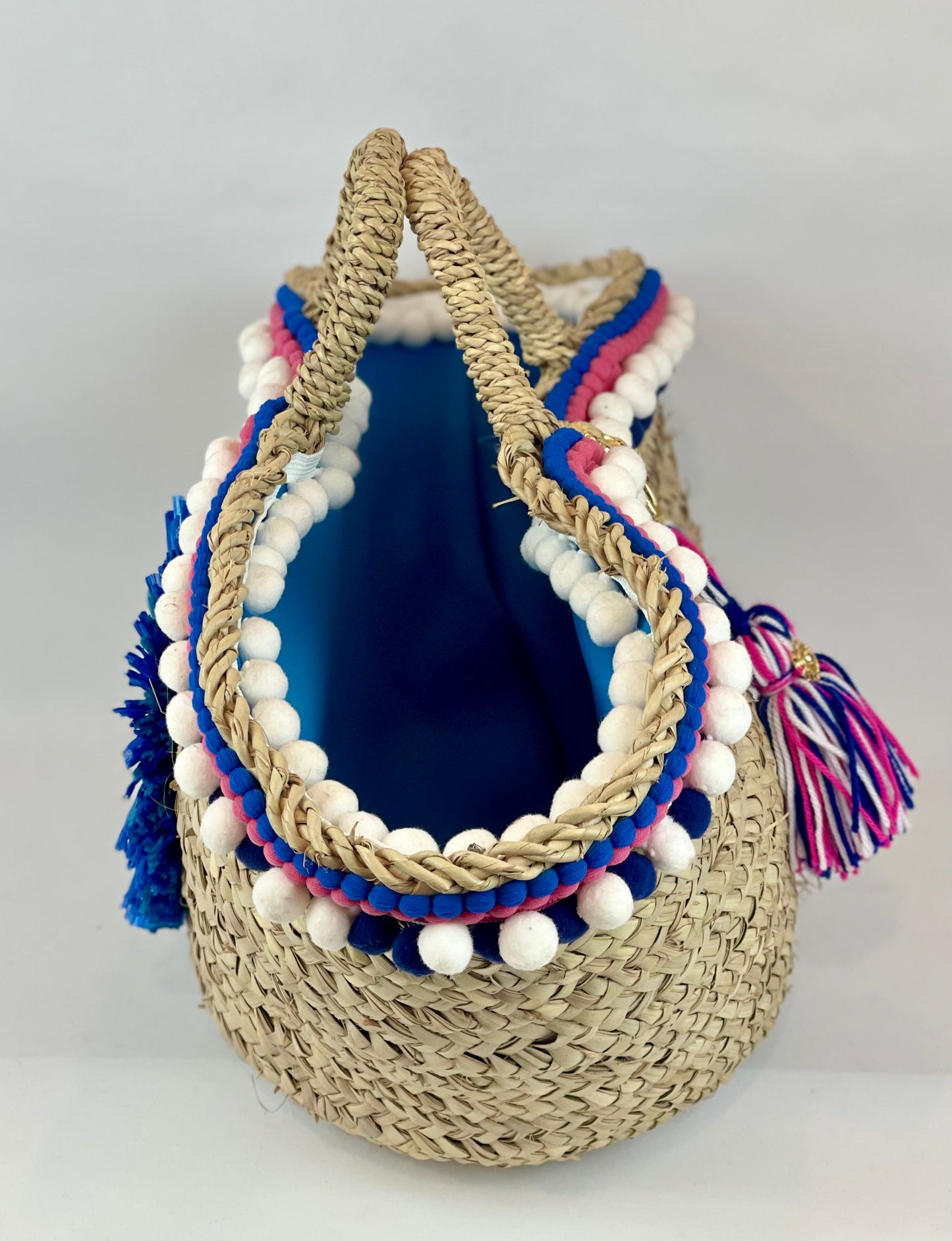 Sicilian basket with blue raffia flower