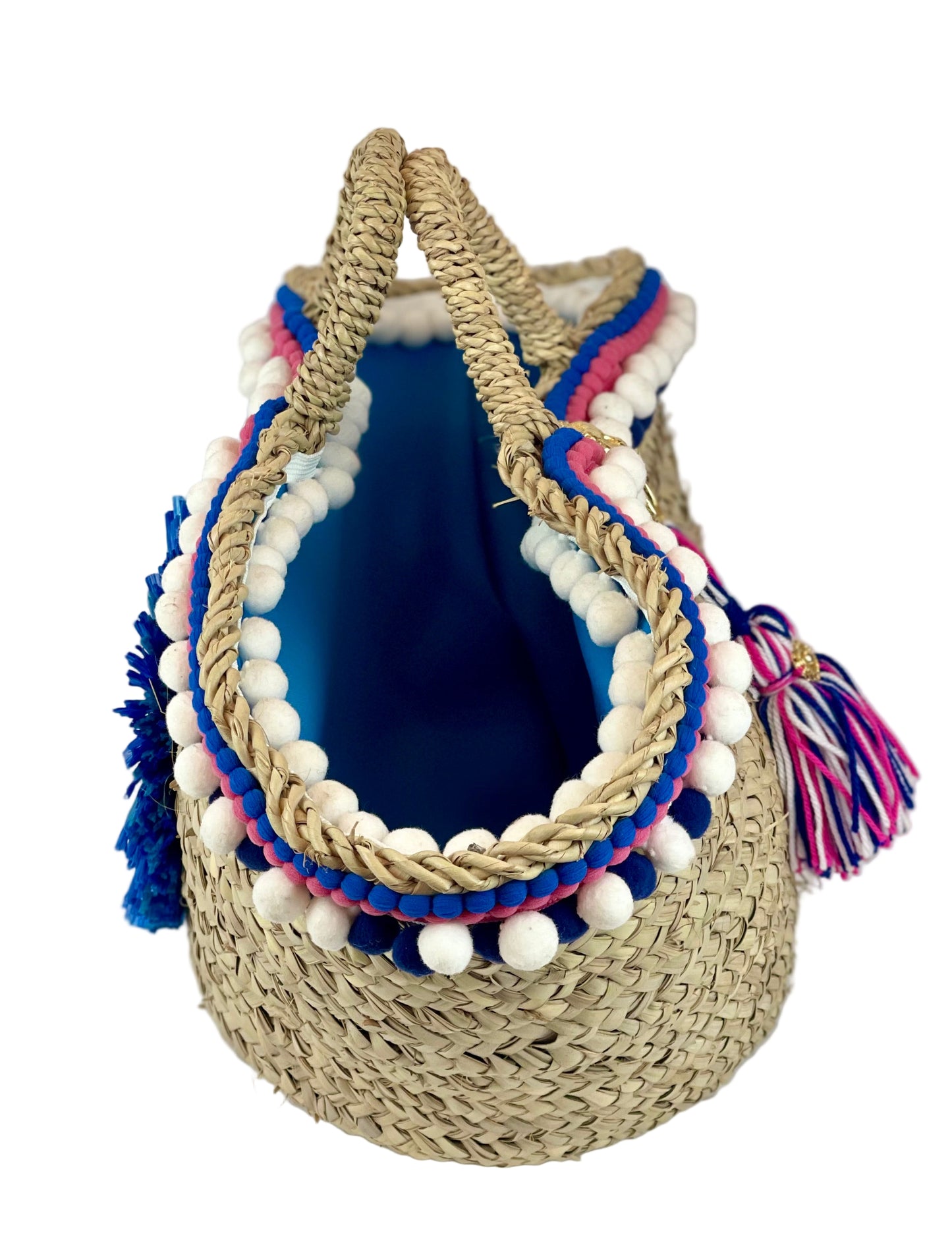 Sicilian basket with blue raffia flower