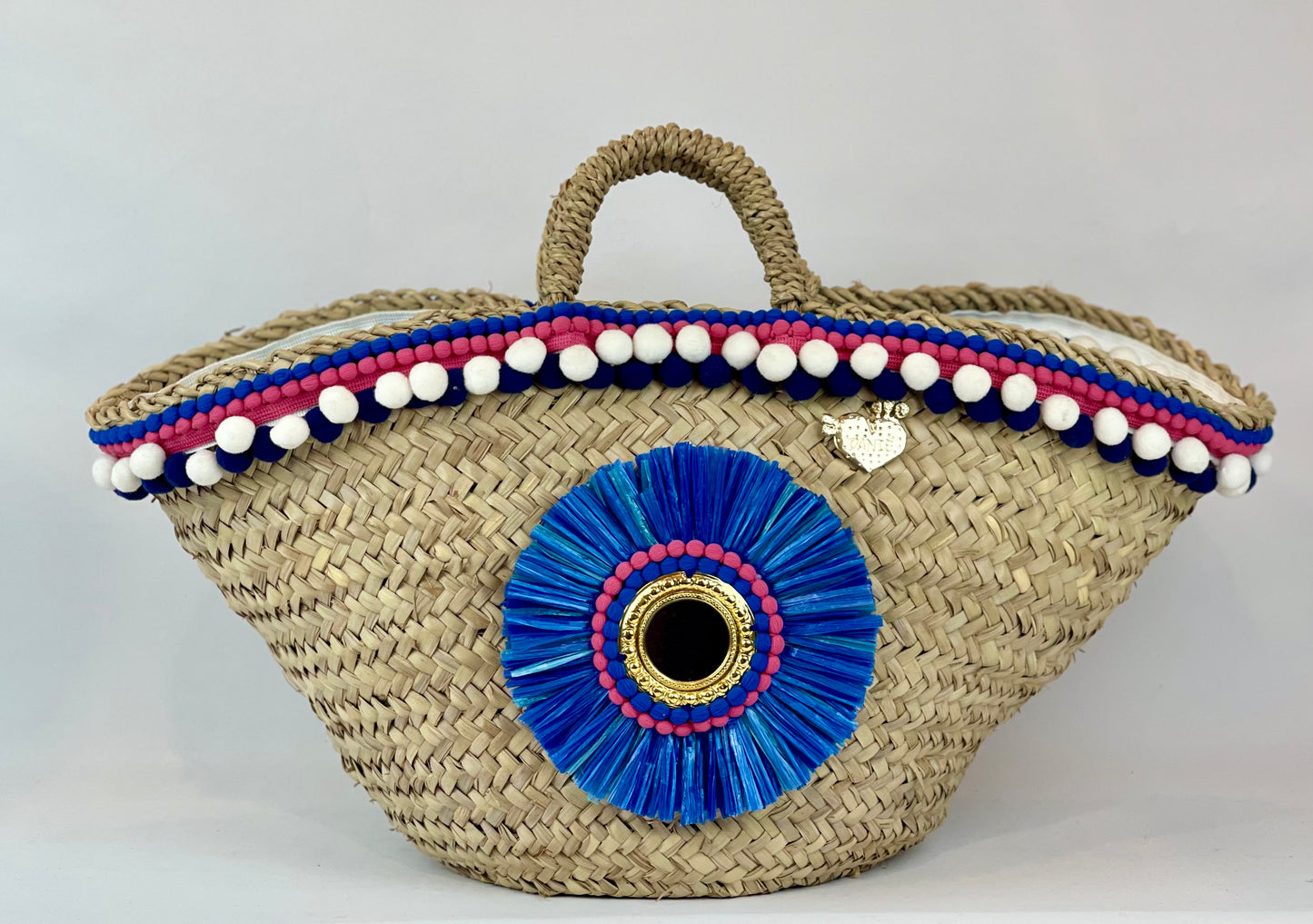 Sicilian basket with blue raffia flower