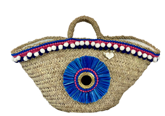 Coffa siciliana con fiore azzurro in rafia