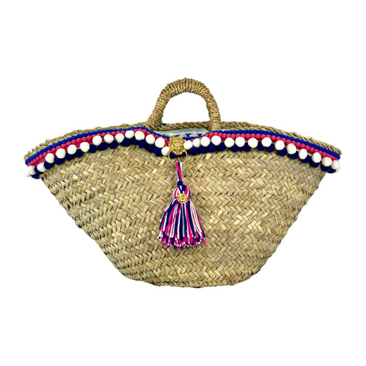 Sicilian basket with blue raffia flower