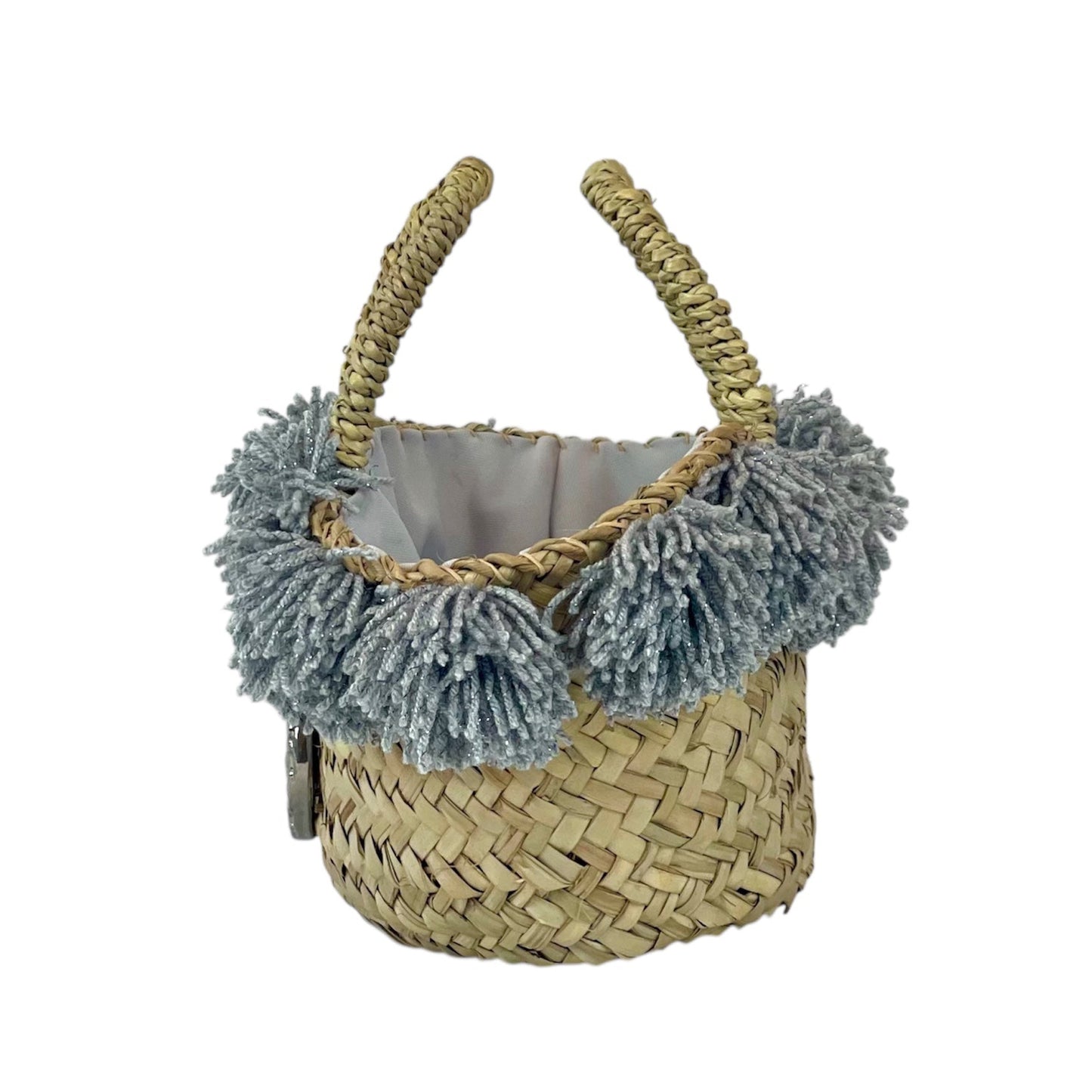 Basket with ceramic Wheel and silver pom pom