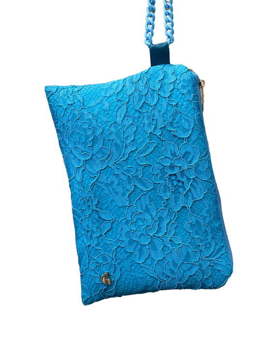 Pochette in pizzo turchese