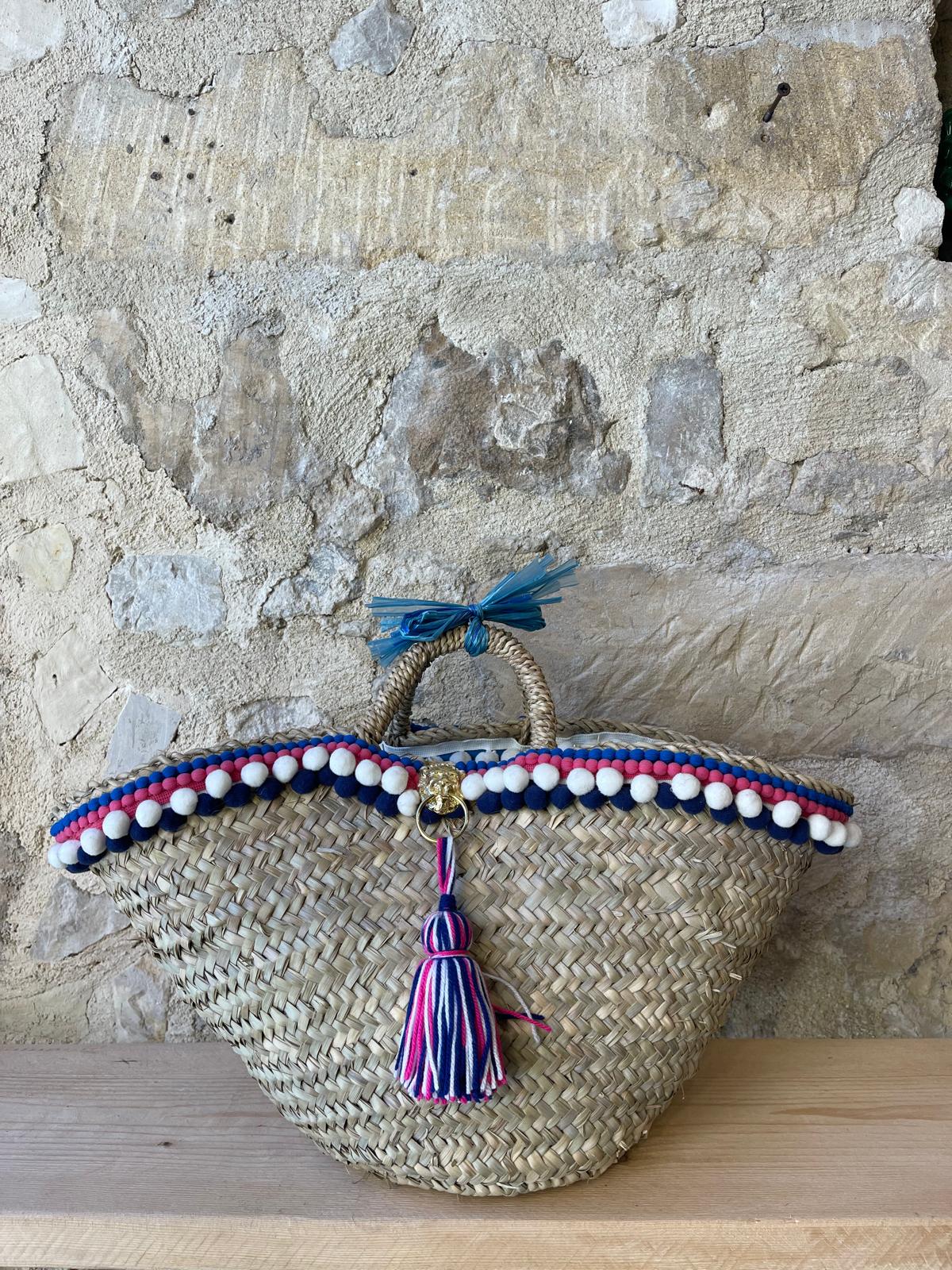 Sicilian basket with blue raffia flower