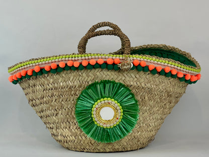 Sicilian basket with green raffia flower