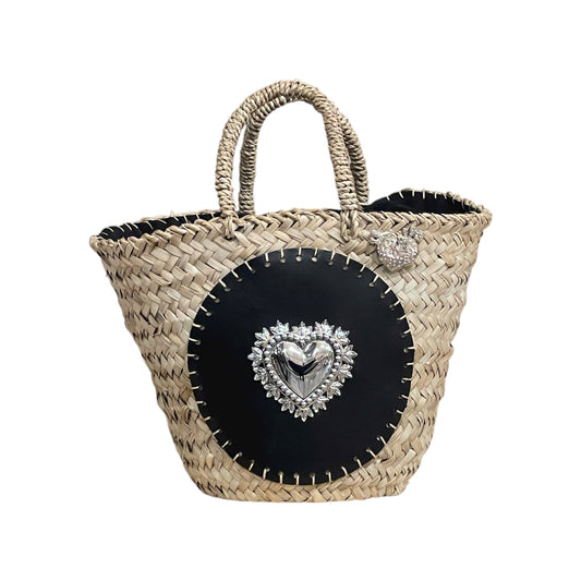 Coffa Lovely con applicazione in ecopelle nera e cuore argento