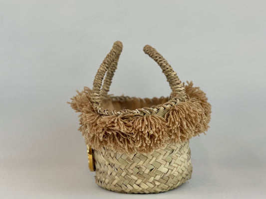 Basket with ceramic Wheel and gold pom pom