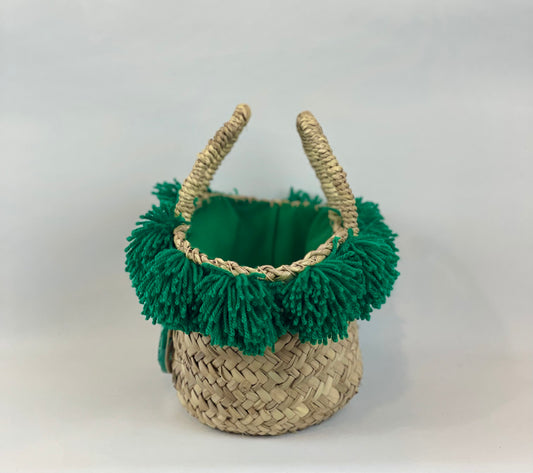 Basket with ceramic Wheel and green pom pom 