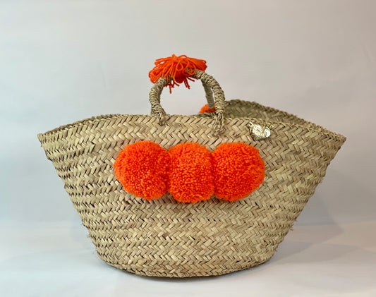 Large basket with yellow and black pom pom