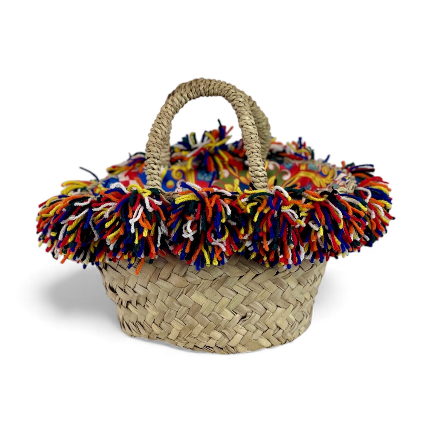 Basket with ceramic Wheel and yellow trimmings