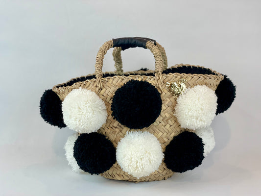 Handmade black and white pom pom basket