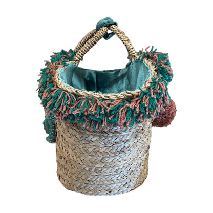 Basket with ceramic Maiden and red sequins