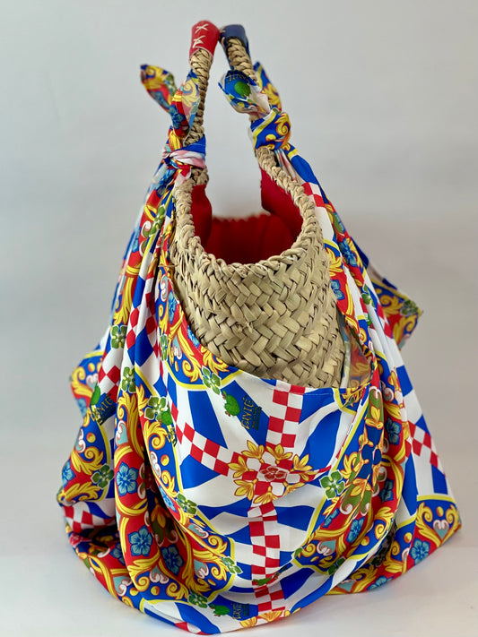 Sicilian basket with multicolored scarf 