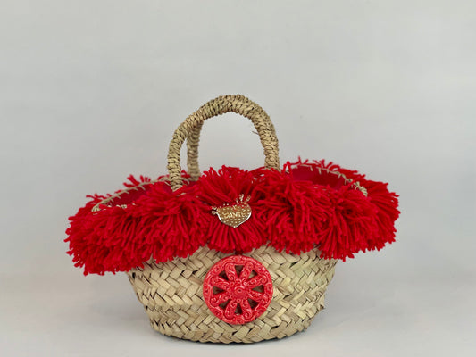 Basket with ceramic Wheel and red pom pom