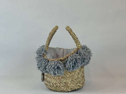 Basket with ceramic Wheel and silver pom pom