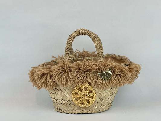 Basket with ceramic Wheel and gold pom pom