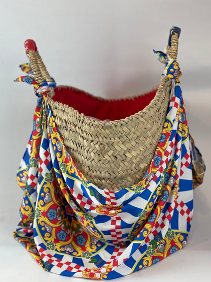 Sicilian basket with multicolored scarf 
