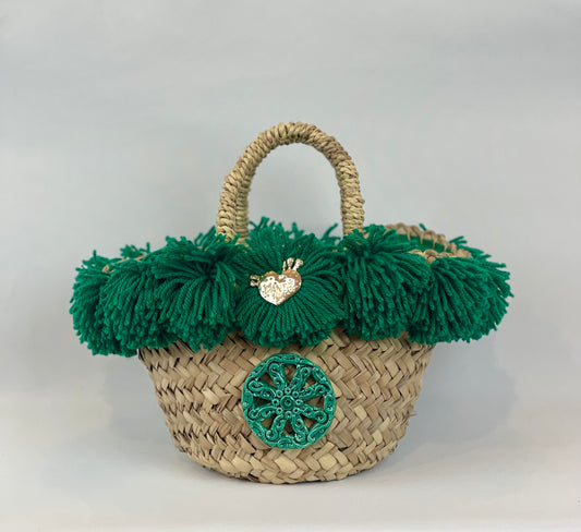 Basket with ceramic Wheel and green pom pom 