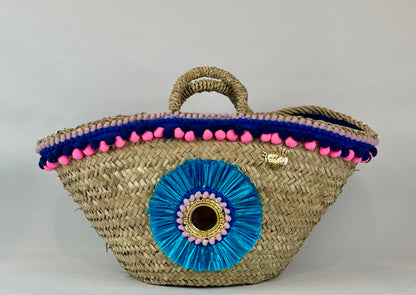 Sicilian basket with turquoise raffia flower