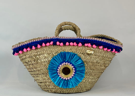 Sicilian basket with turquoise raffia flower