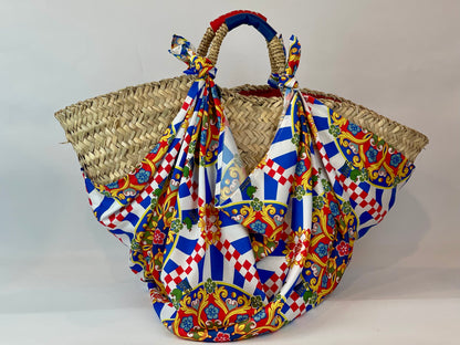 Sicilian basket with multicolored scarf 