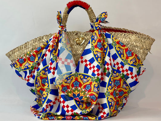 Sicilian basket with multicolored scarf 