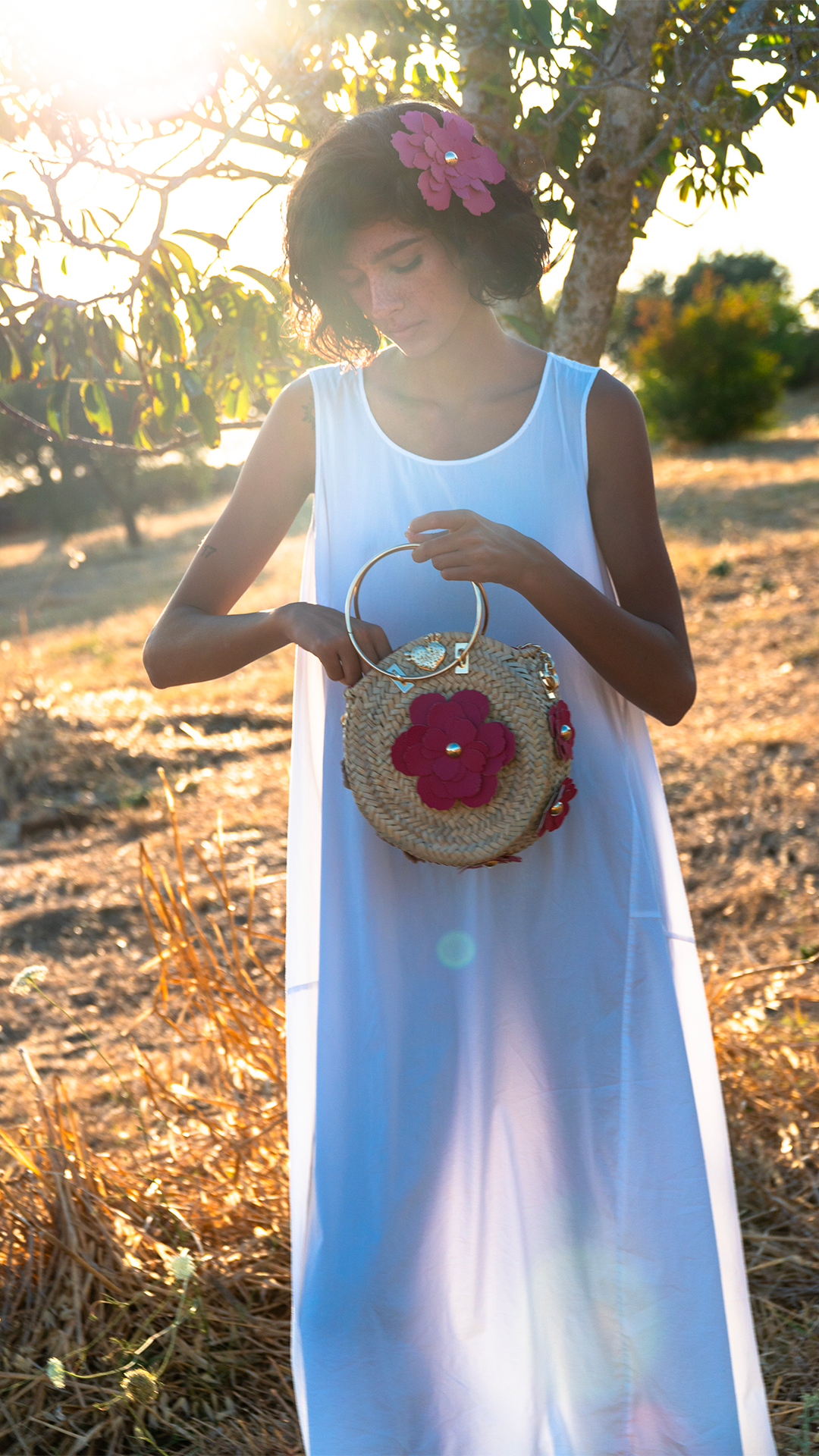 Camelia tonda bag con fiori
