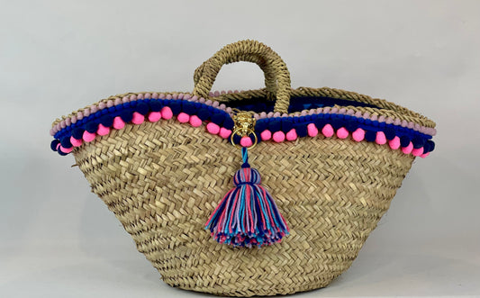 Sicilian basket with turquoise raffia flower