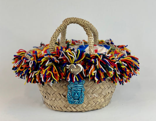 Basket with ceramic Wheel and yellow trimmings