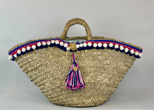 Sicilian basket with blue raffia flower 