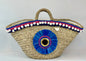 Sicilian basket with blue raffia flower 