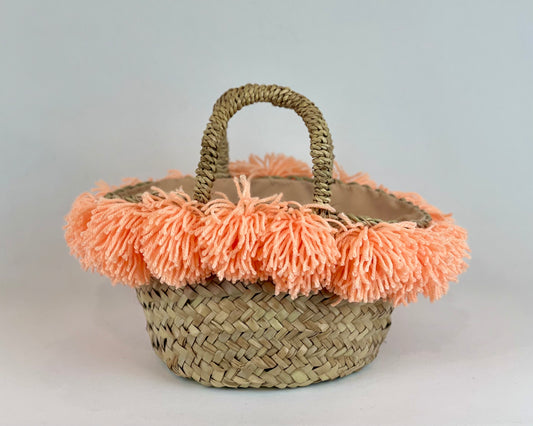 Basket with ceramic Wheel and pink pom pom