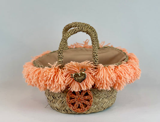 Basket with ceramic Wheel and pink pom pom