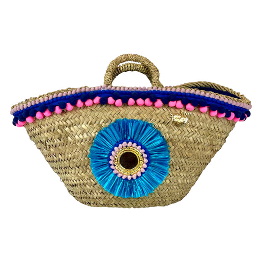 Coffa siciliana con fiore turchese in rafia