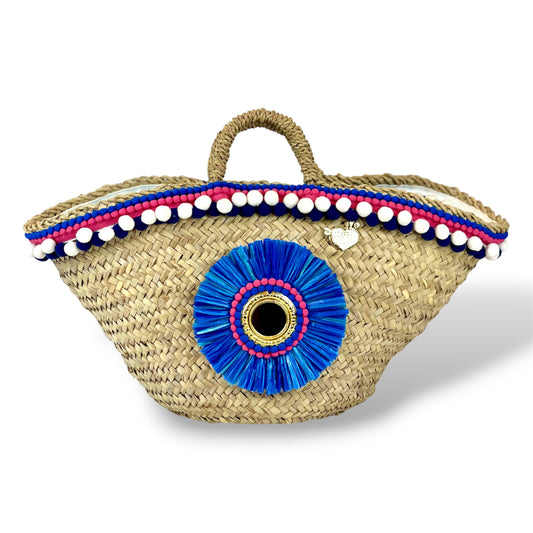 Coffa siciliana con fiore azzurro in rafia