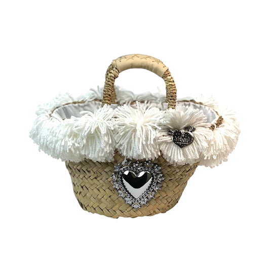 Coffa con ex voto argento e passamaneria bianca