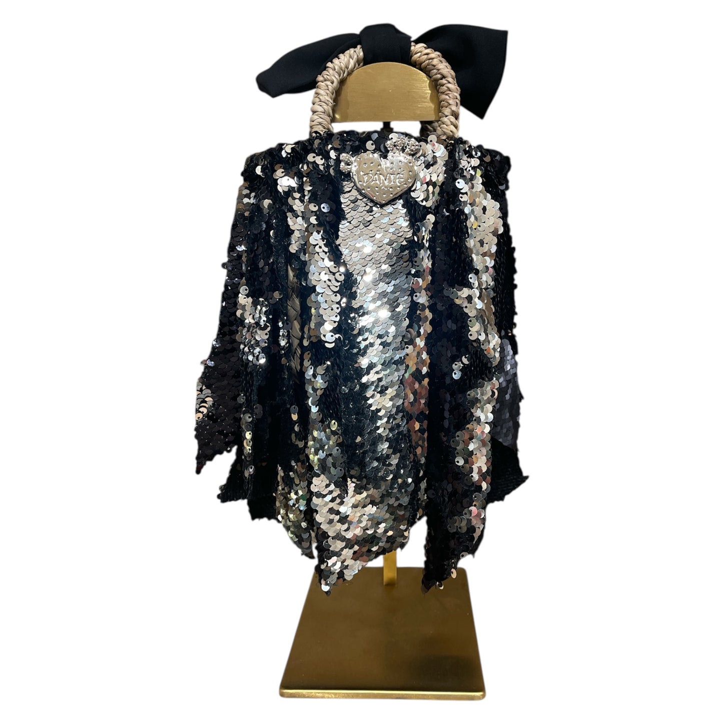 Mini coffa con paillettes nero e argento