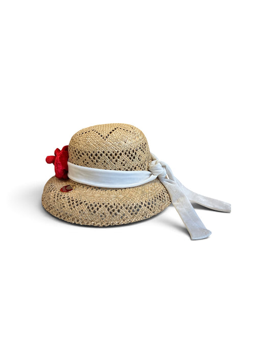 Cappello in paglia con fascia in velluto