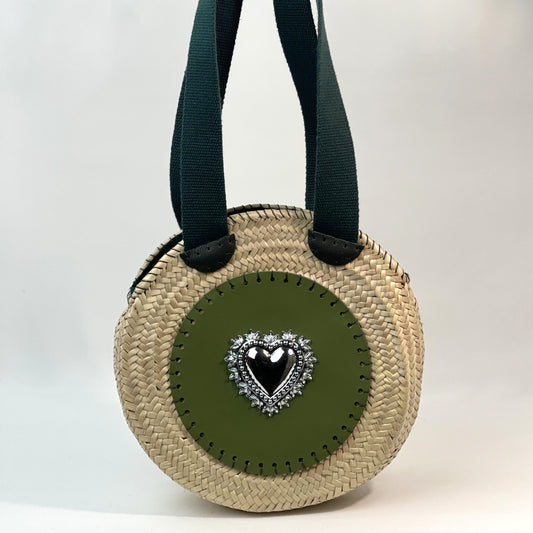 Borsa tonda con ecopelle verde ed ex voto argento