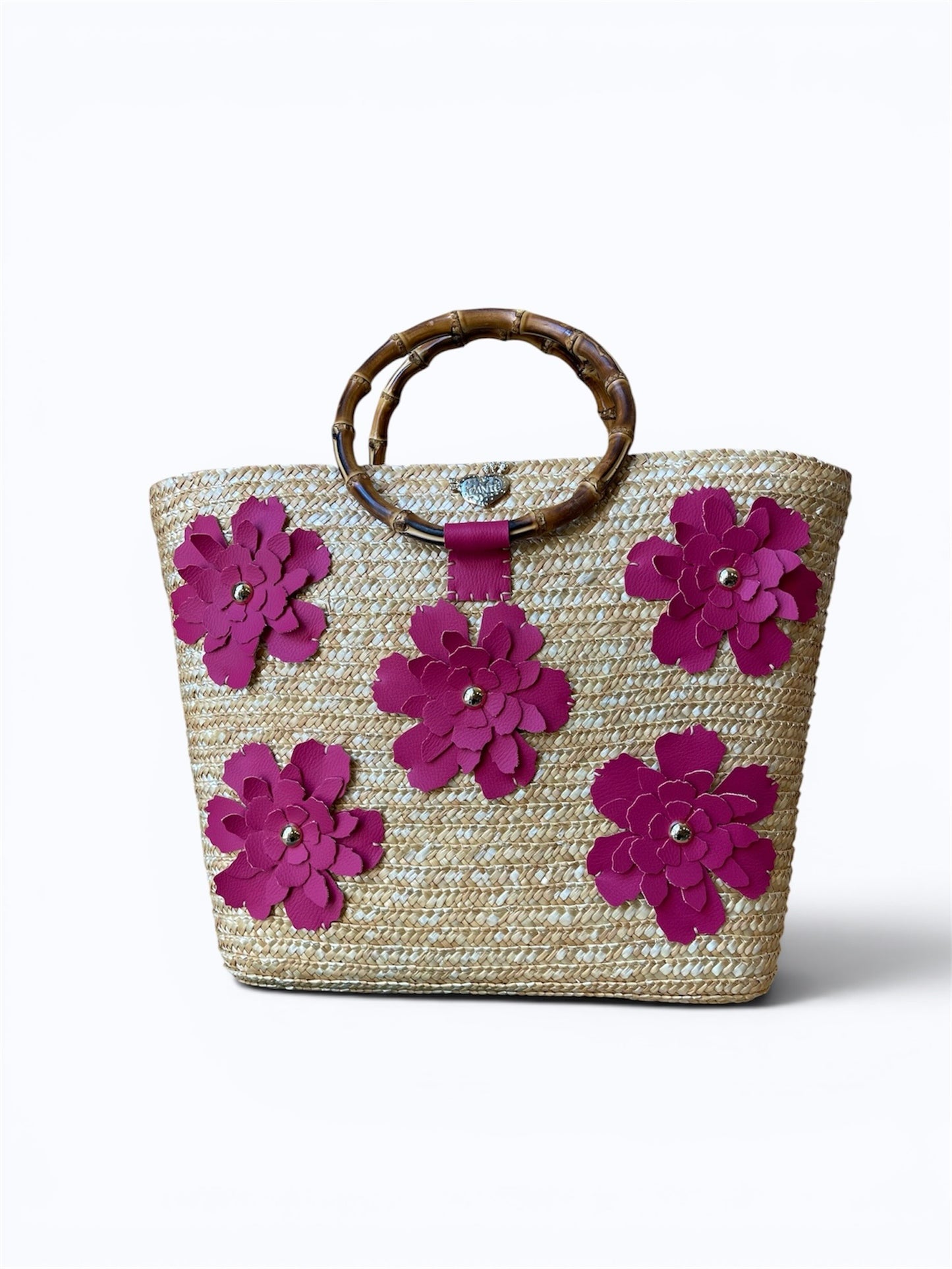 Peonia Bag con fiori e manici in bambù