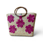 Peonia Bag con fiori e manici in bambù