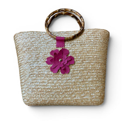 Peonia Bag con fiori e manici in bambù