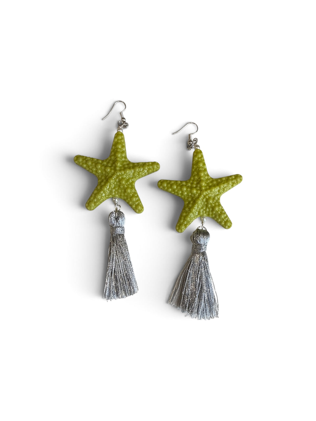 Orecchini Stella Marina verde pistacchio nappe argento
